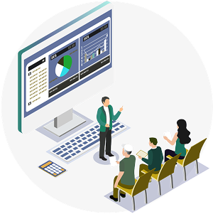 オンラインDX研修で生成AIツールの使い方を習得する様子のイラスト